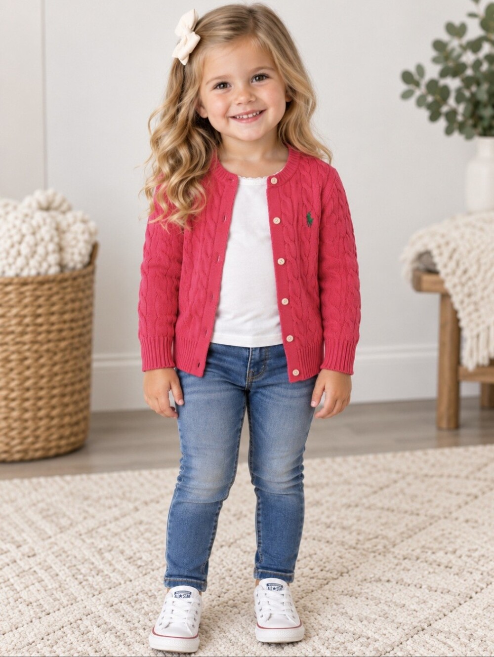 Ralph Lauren Toddler Girls Pink Cable Knit Cardigan Sweater Size 3T